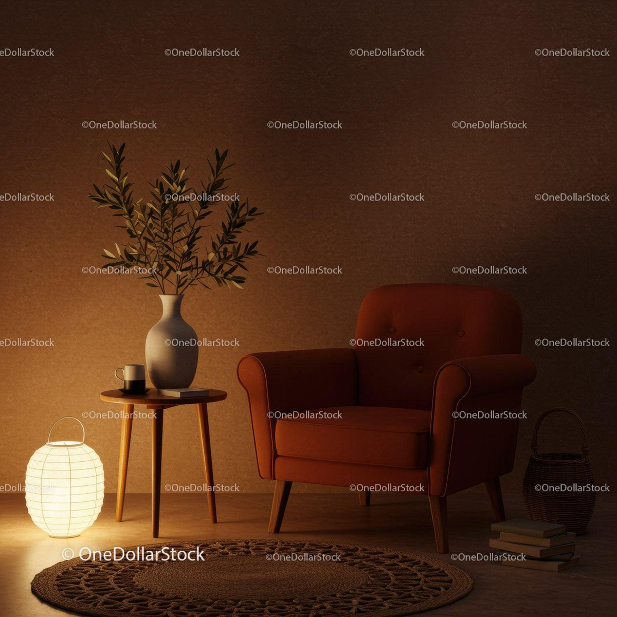 Cozy corner with armchair and ambient lighting