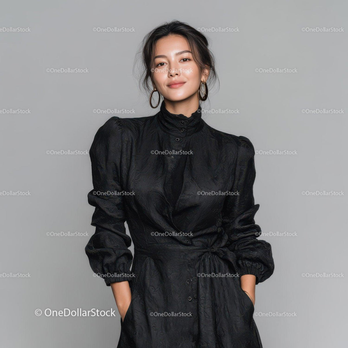 Elegant Woman in Black Dress with Stylish Accessories
