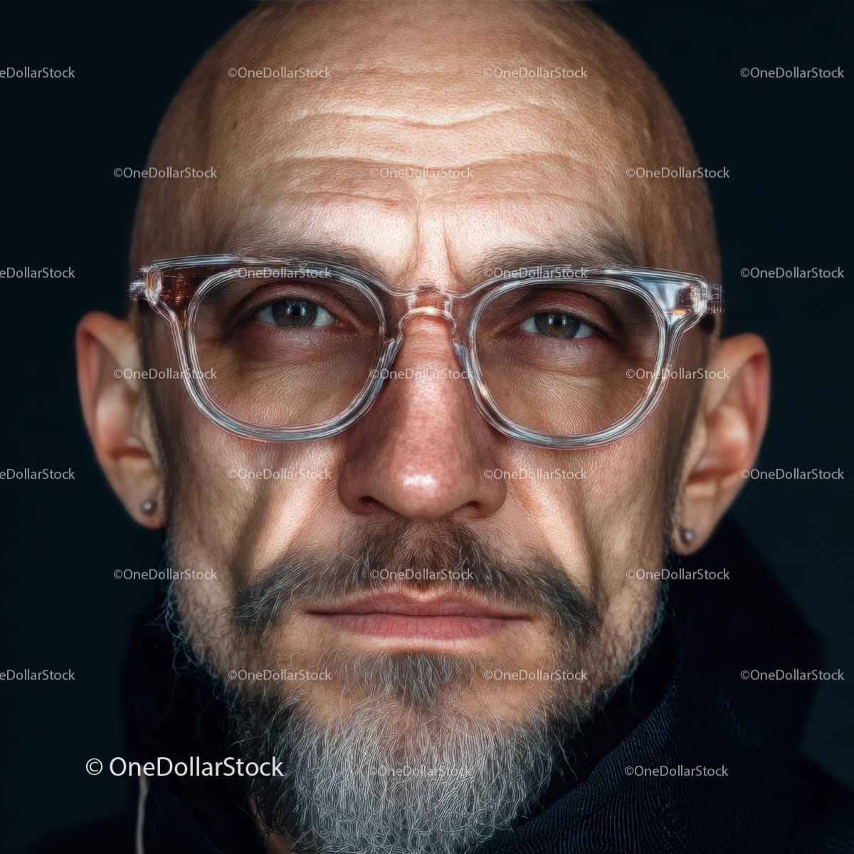 Mature Man with Glasses and a Thoughtful Expression in Portrait Stock Photo Bundle preview 18