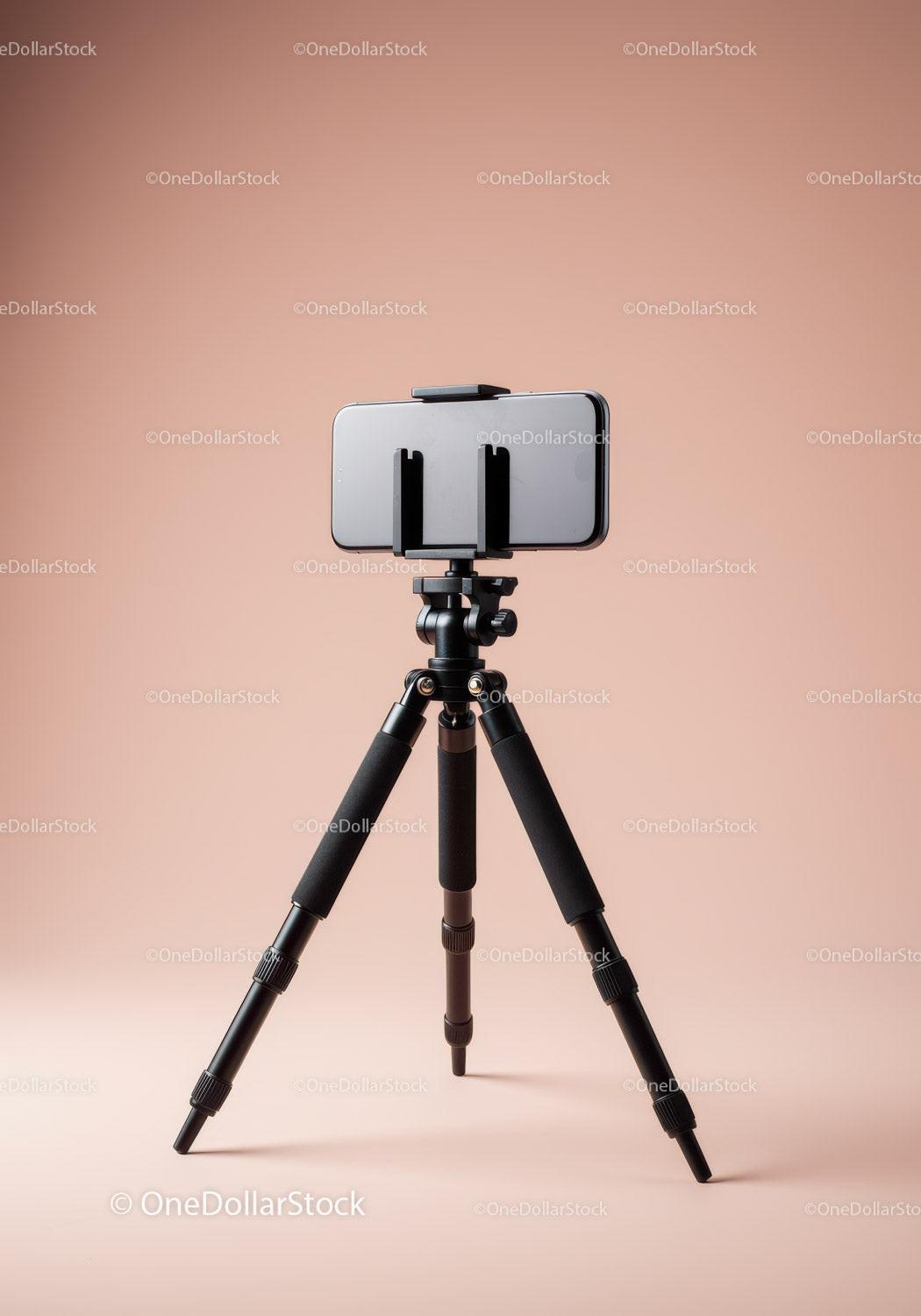 Smartphone Mounted on Tripod for Filming and Content Creation
