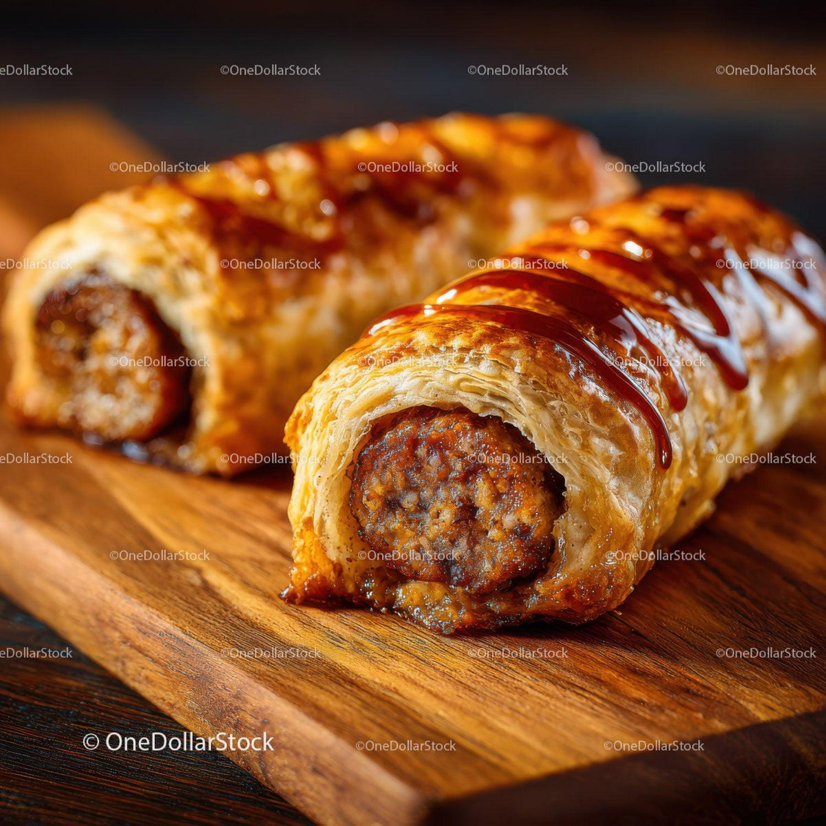 Delicious Sausage Roll with Crispy Pastry and Savory Filling Stock Photo Bundle preview