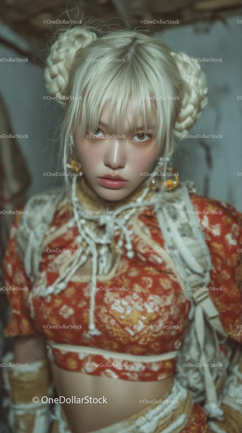 Unique Hairstyle and Modern Fashion Portrait of Young Woman