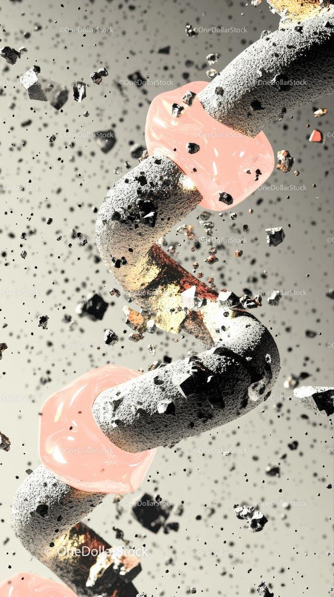Abstract Metal Chain Breaking with Debris and Particles