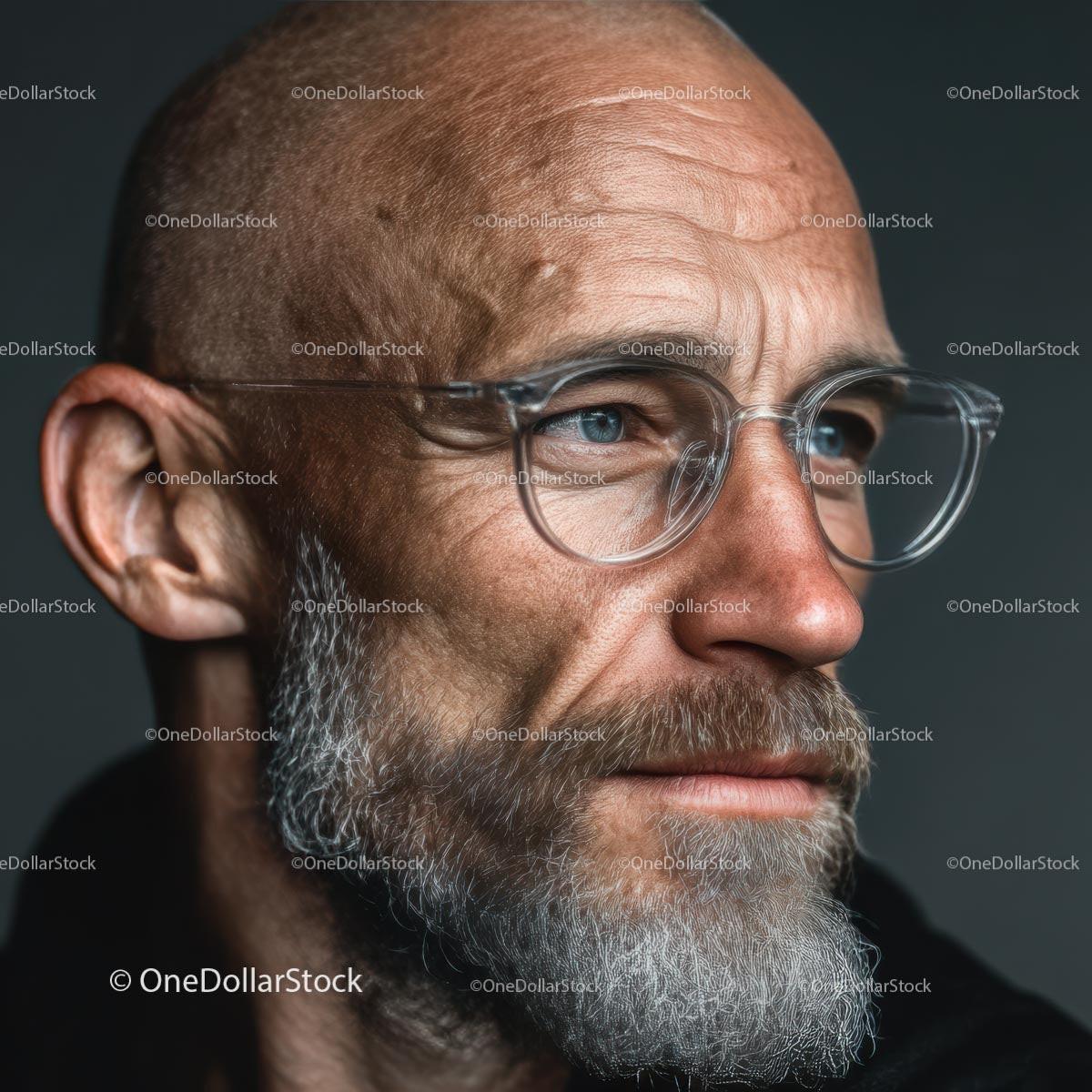 Mature Man with Glasses and a Thoughtful Expression in Portrait Stock Photo Bundle preview 24