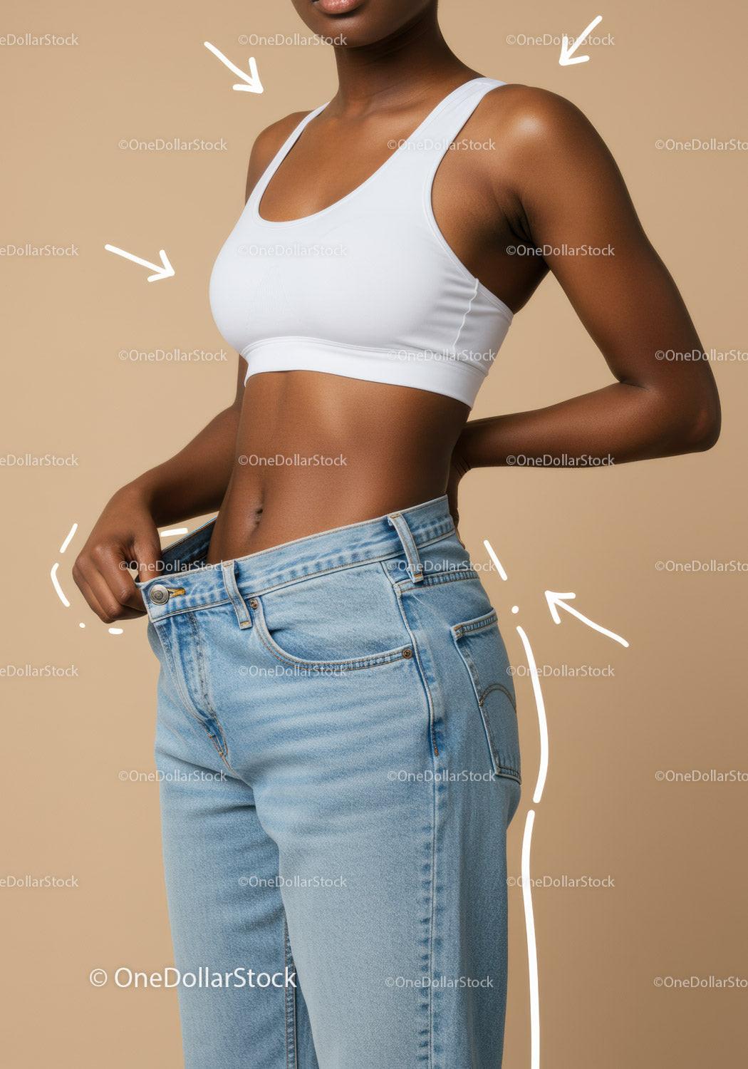 Stylish Woman Wearing Denim Jeans and White Sports Bra for Casual Fashion