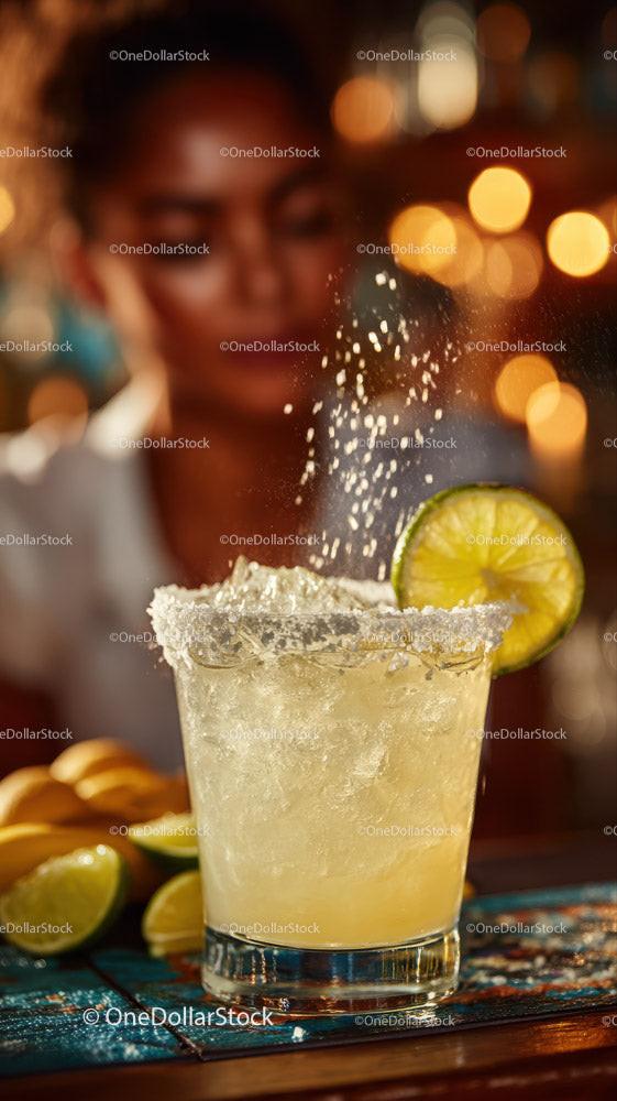 Refreshing Lime Cocktail with Salted Rim at Bar
