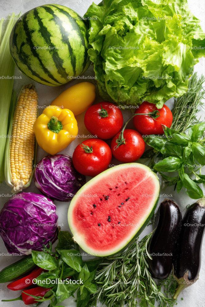 Fresh Assorted Vegetables and Watermelon for Healthy Lifestyle