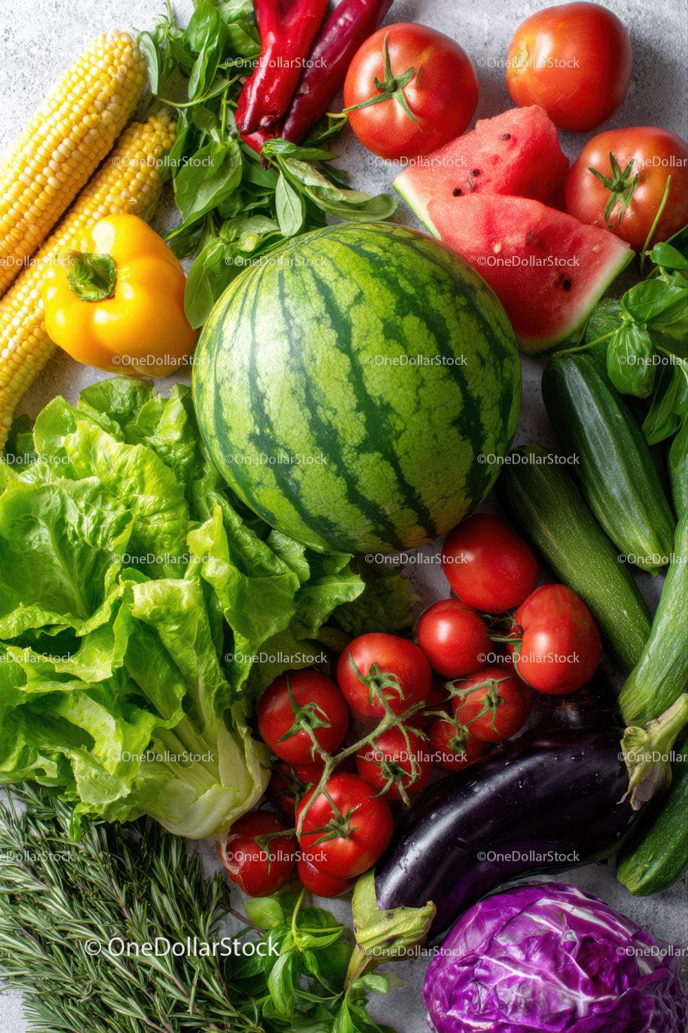 Fresh Watermelon and Vegetable Assortment for Healthy Eating