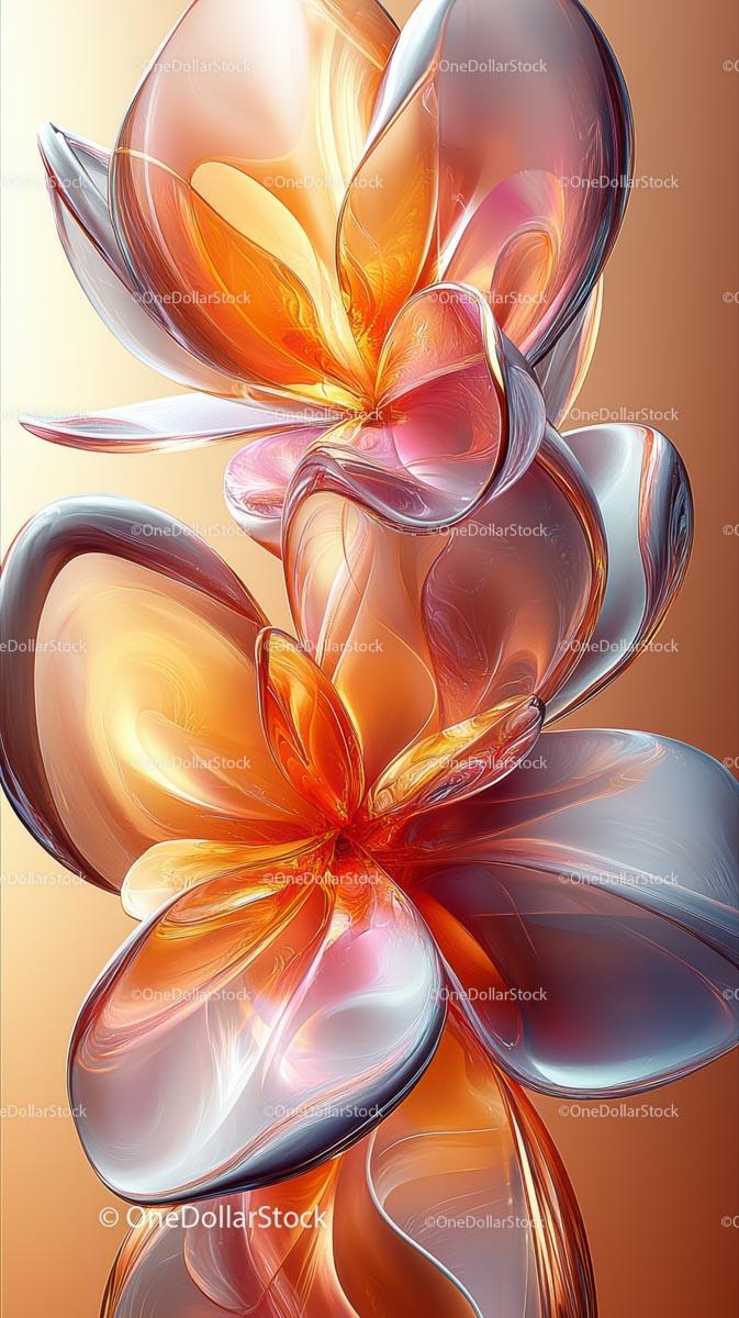 Abstract Glass Flower Sculpture in Warm Orange and Pink Tones