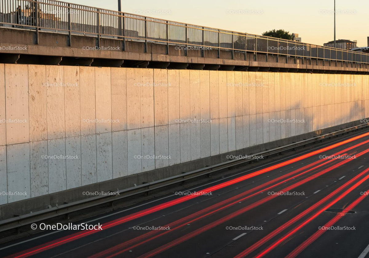 Urban Highway Wall with Light Trails and Safety Railings at Dusk JPG Mockup Image preview