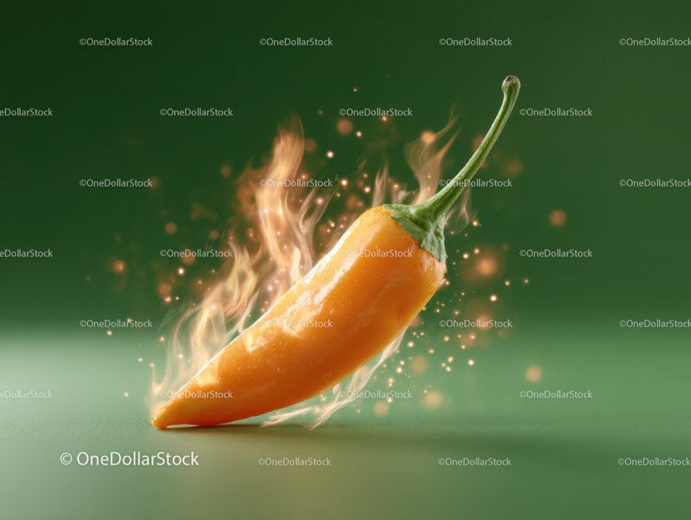 Burning Red Chili Pepper with Flames on Green Background Stock Photo Bundle preview 15