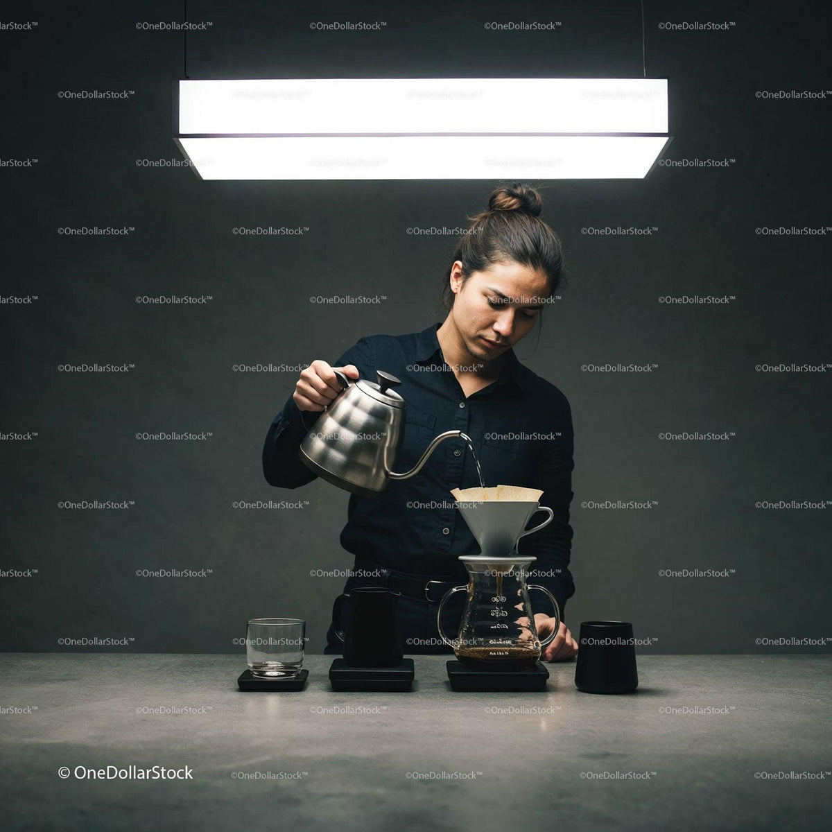 Barista preparing pour over coffee in minimalistic setting JPG Mockup Image preview