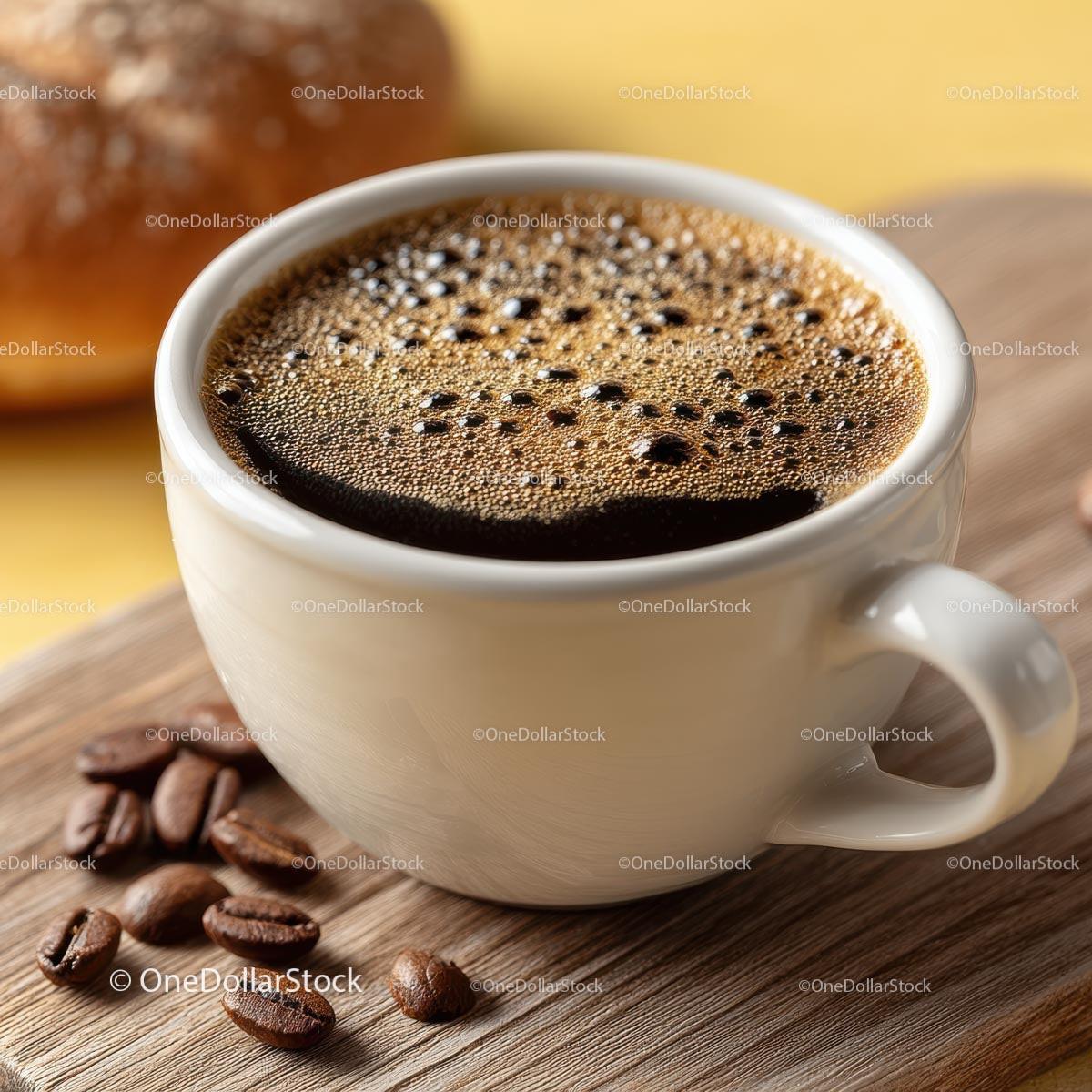 Delicious Coffee in a White Cup with Roasted Beans on Wooden Plate Stock Photo Bundle preview 28