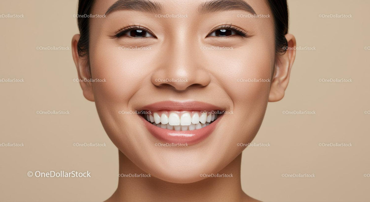 Close up of smiling woman with flawless natural skin