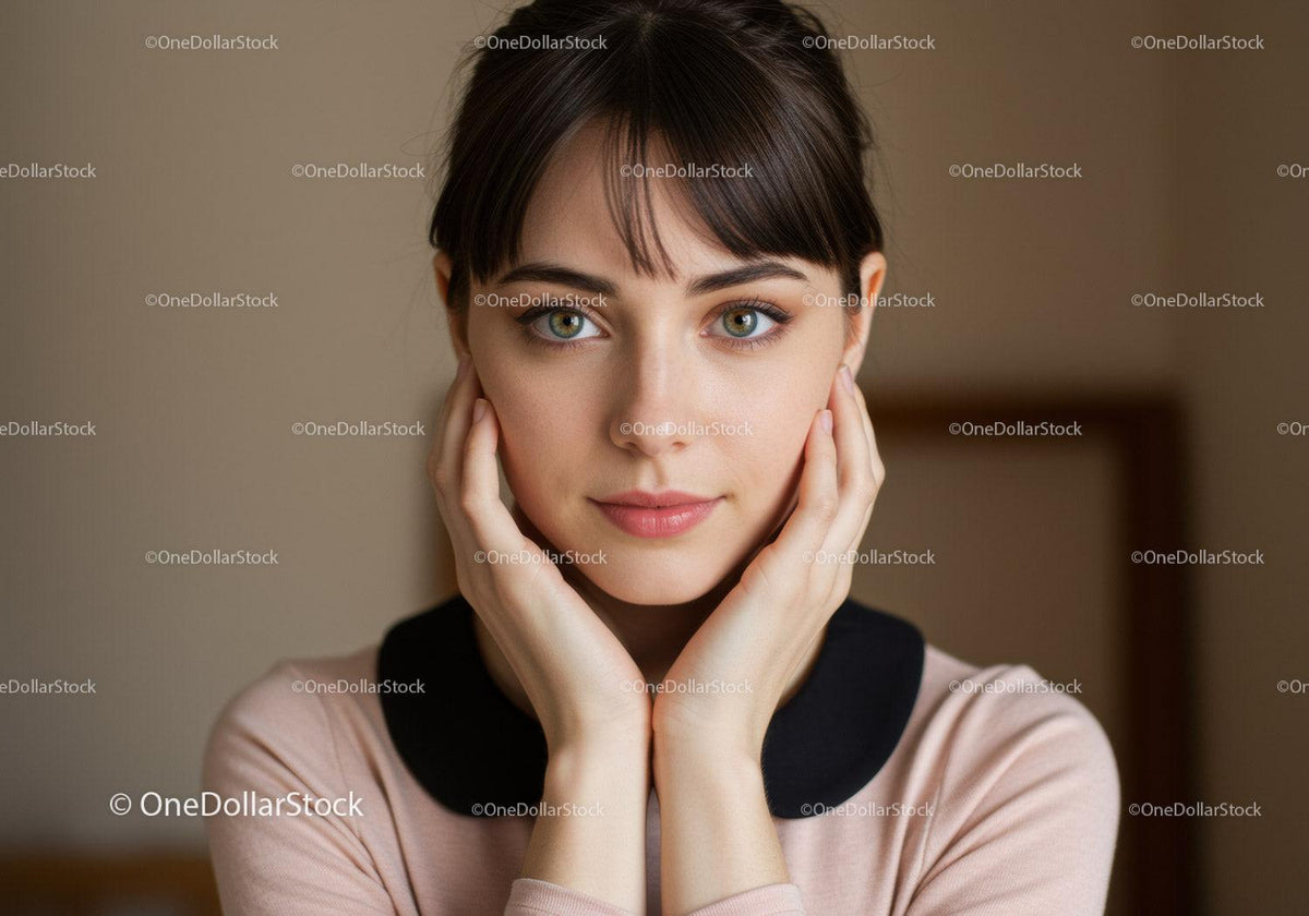 Portrait of Young Woman with Clear Skin and Youthful Expression