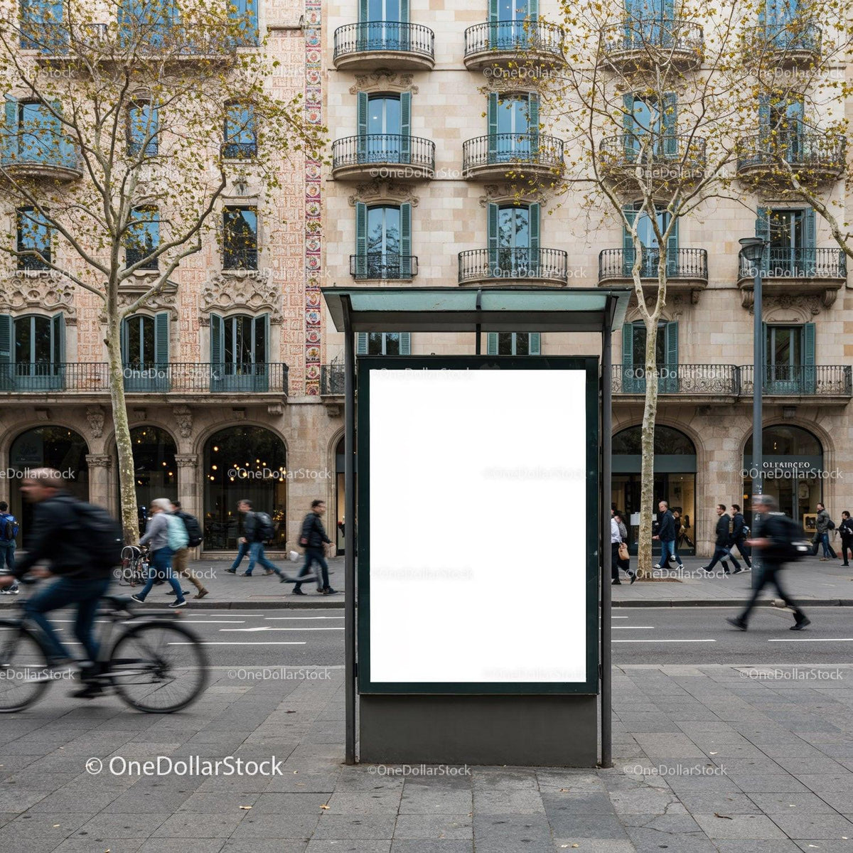 Blank urban billboard on busy street with historic buildings JPG Mockup Image preview