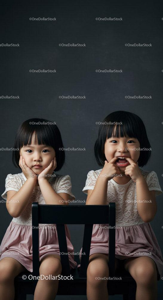 Two Happy Girls with Joyful Expressions Sitting Together Stock Photo Bundle preview 11