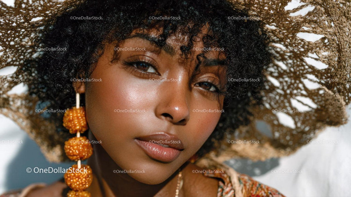 Elegant Woman Wearing Wide Brim Straw Hat with Summertime Style Stock Photo Bundle preview 10