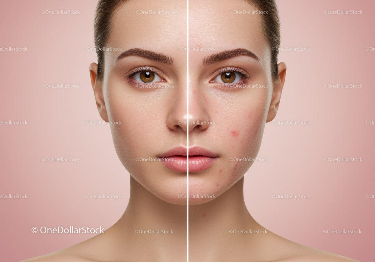 Close-Up of Young Woman with Clear Skin Showing Skin Acne Treatment