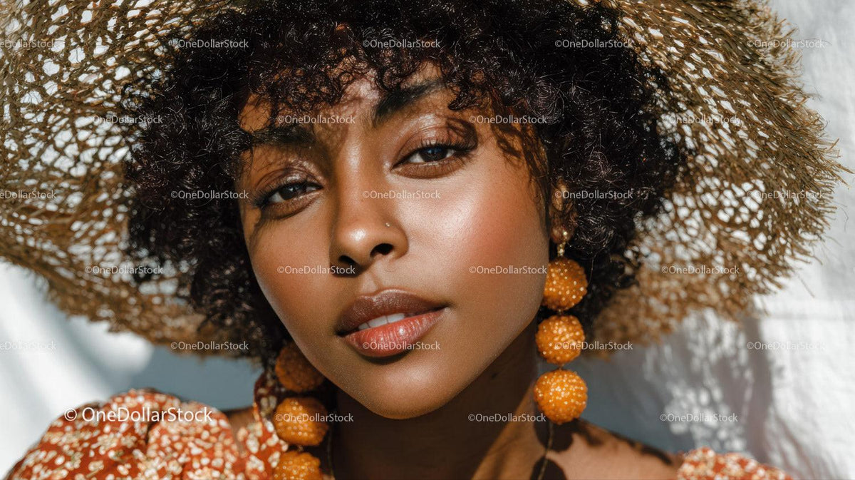 Elegant Woman Wearing Wide Brim Straw Hat with Summertime Style Stock Photo Bundle preview 9