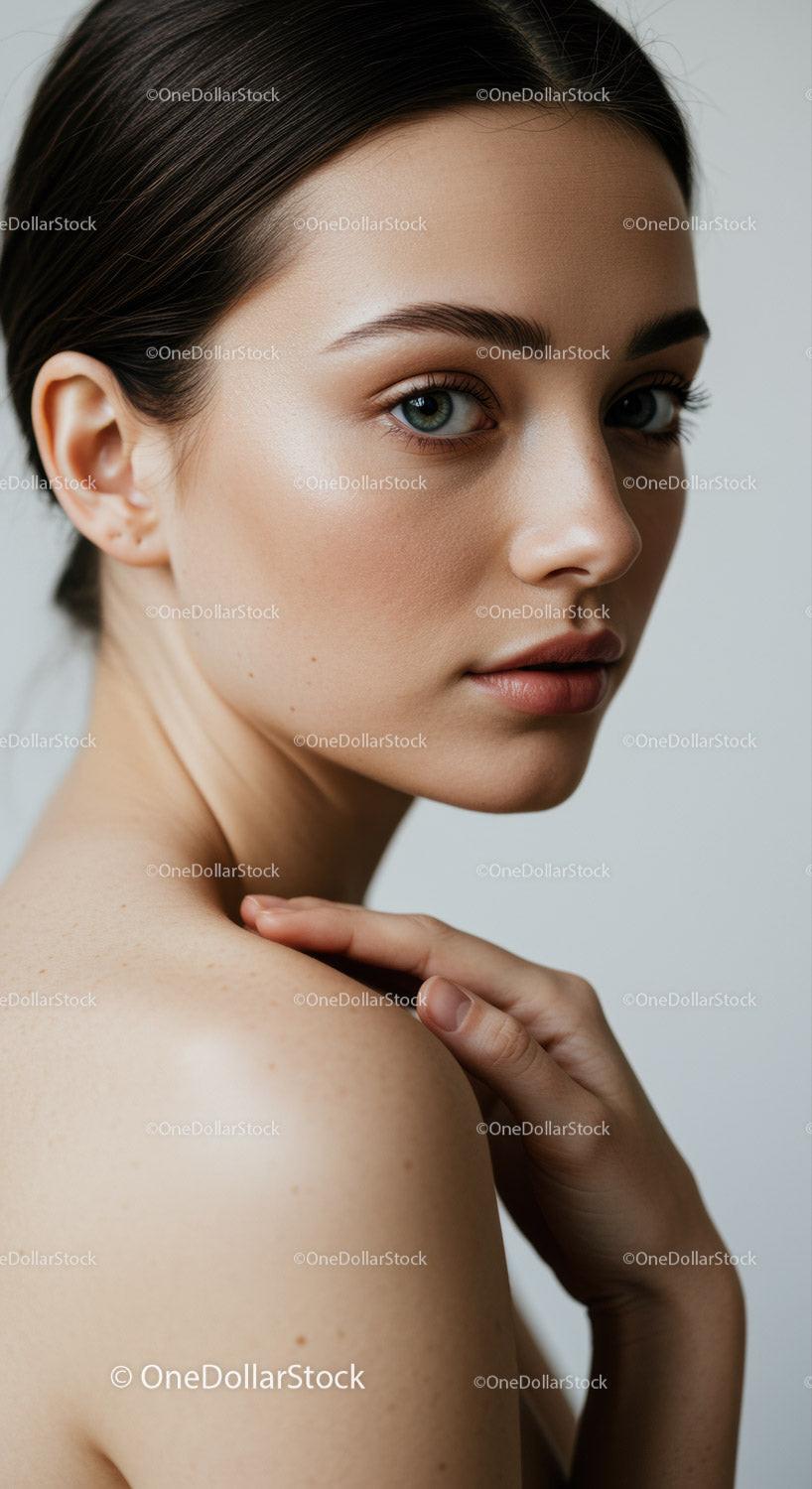 Portrait of a Young Woman with Blue Eyes and Smooth Skin