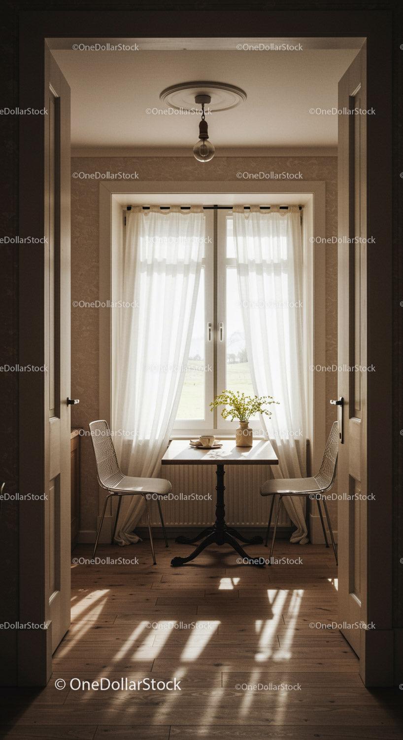 Cozy breakfast nook by sunlit window