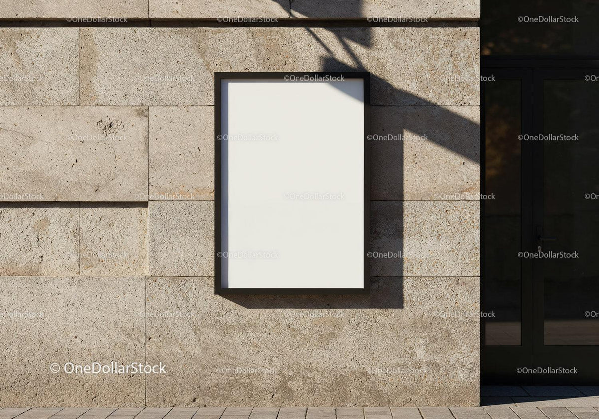 Blank poster frame on textured urban stone wall JPG Mockup Image preview