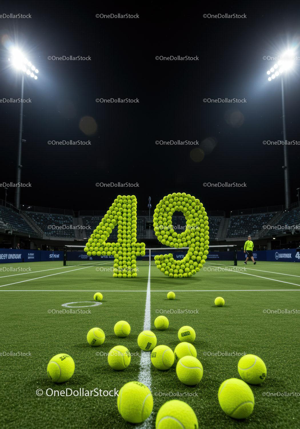 Illuminated Tennis Court with Number 49 Made of Balls