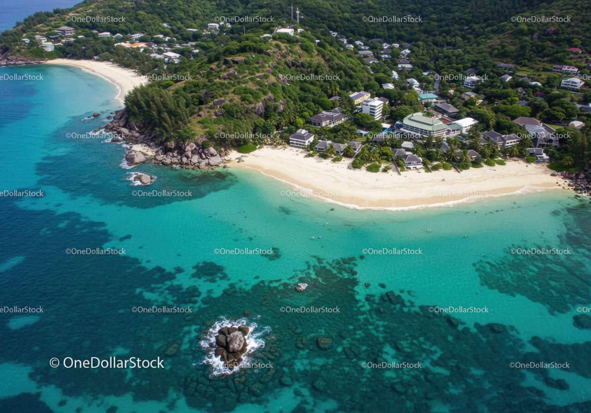 Tropical Beach with Turquoise Waters and Lush Greenery