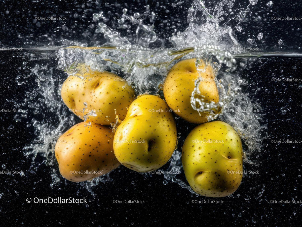 Fresh Yellow Apples Falling into Water with Splash Effect