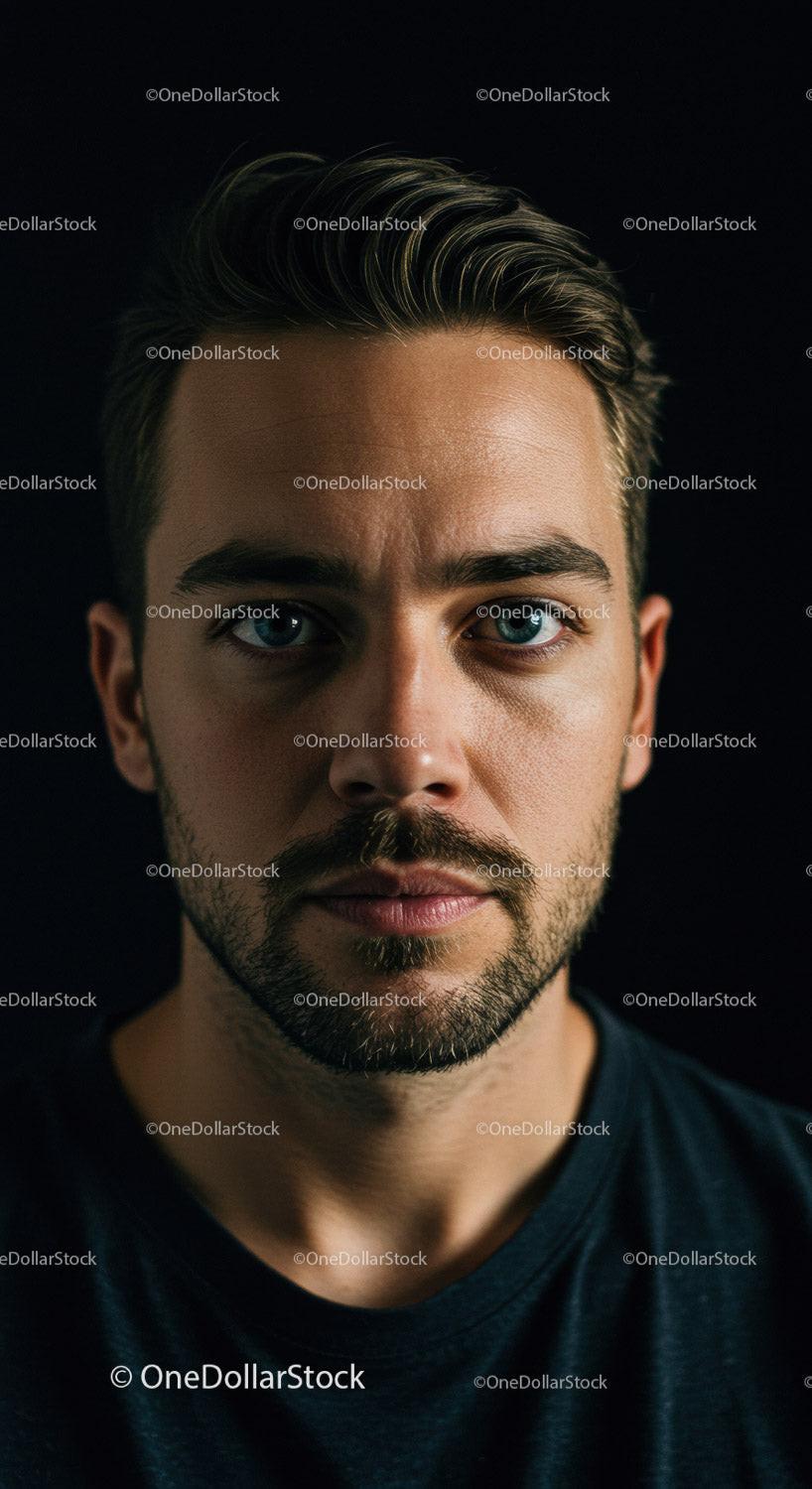 Close up portrait of thoughtful young man with dark background