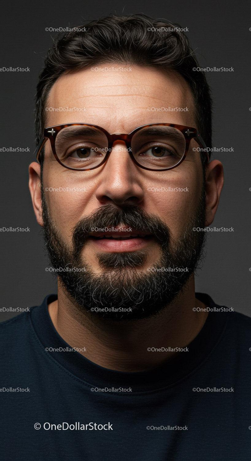 Confident Man with Glasses and Beard Portrait