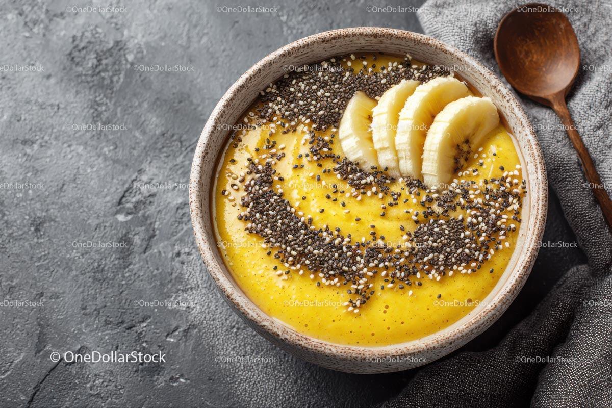 Delicious Tropical Smoothie Bowl with Banana and Chia Seeds Stock Photo Bundle preview 11