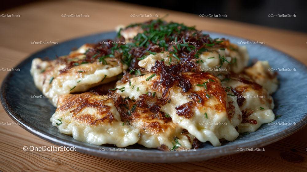 Dumplings with Bacon and Herbs Served in Rustic Bowl Stock Photo Bundle preview 19