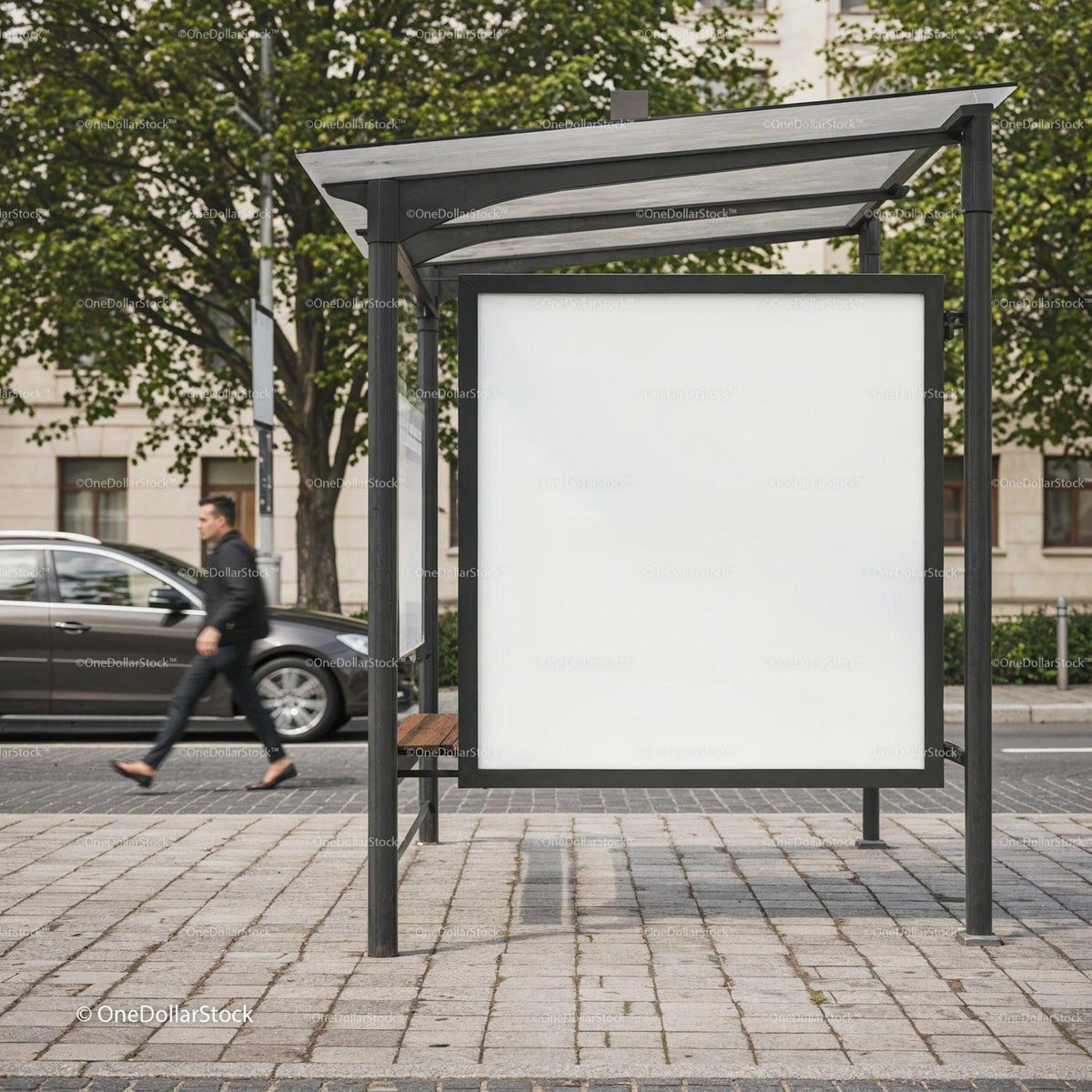 Empty Urban Bus Stop Shelter with Blank Advertising Board JPG Mockup Image preview