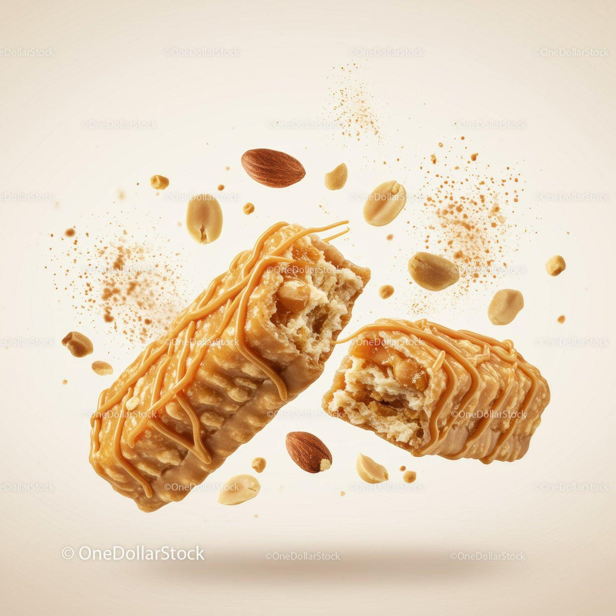 Caramel Drizzled Nutty Energy Bars with Peanuts