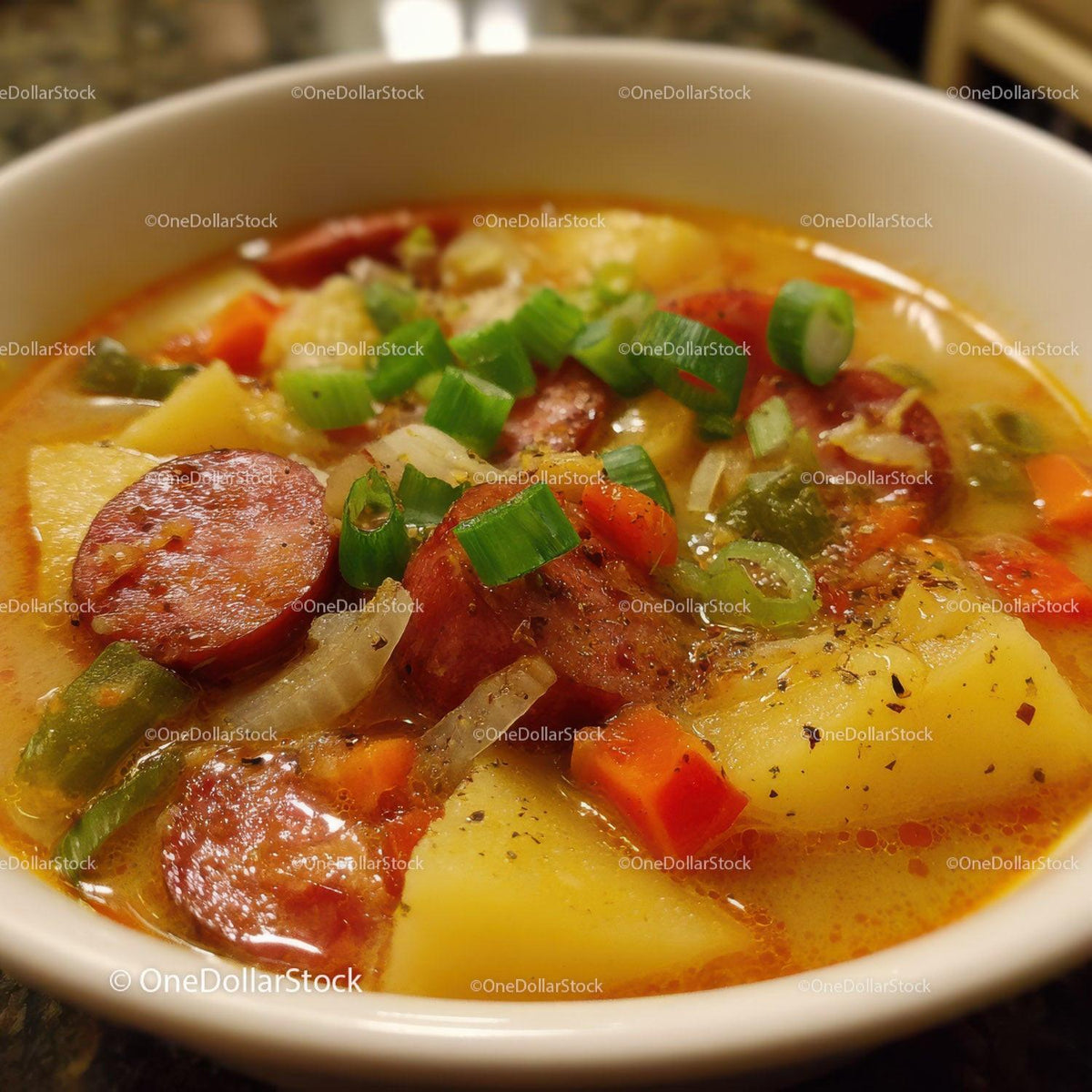 Hearty Sausage and Vegetable Soup with Potatoes and Carrots Stock Photo Bundle preview 27
