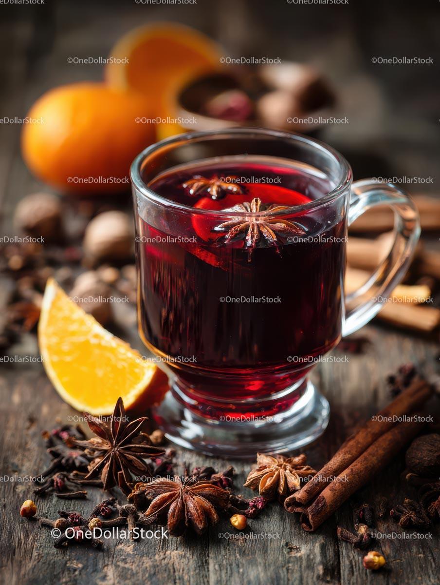 Delicious Mulled Wine with Spices and Orange Slices Stock Photo Bundle preview 17