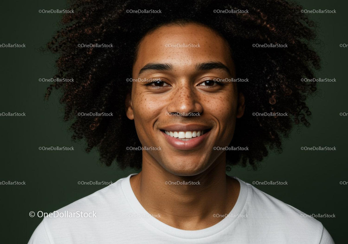 Beautiful Afro-American Woman Smiling Portrait with Curly Hair