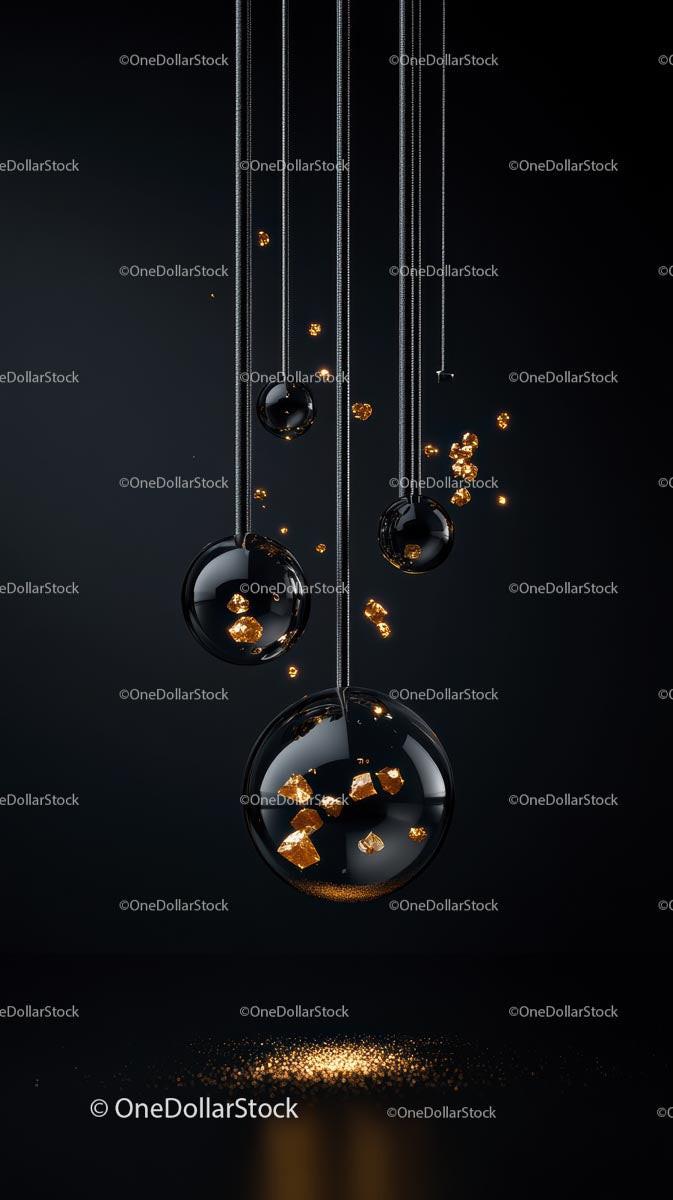 Elegant Black Spheres with Gold Flakes Hanging Decor