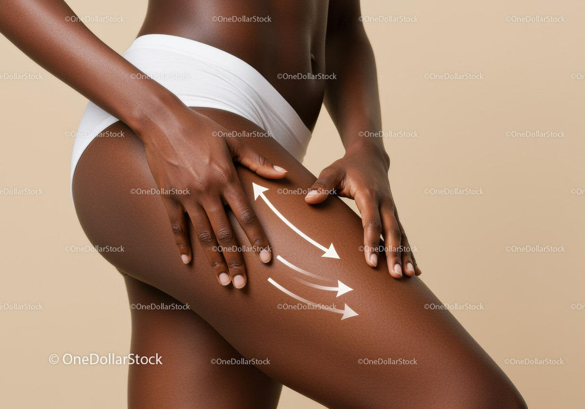 Close-up of a Woman Touching Her Thigh Demonstrating Body Self-care and Wellness