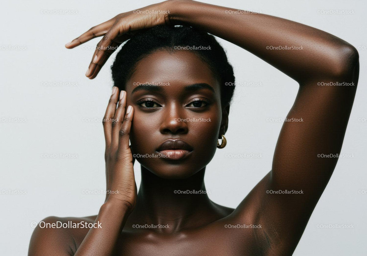Elegant Black Woman Portrait with Natural Makeup and Jewelry