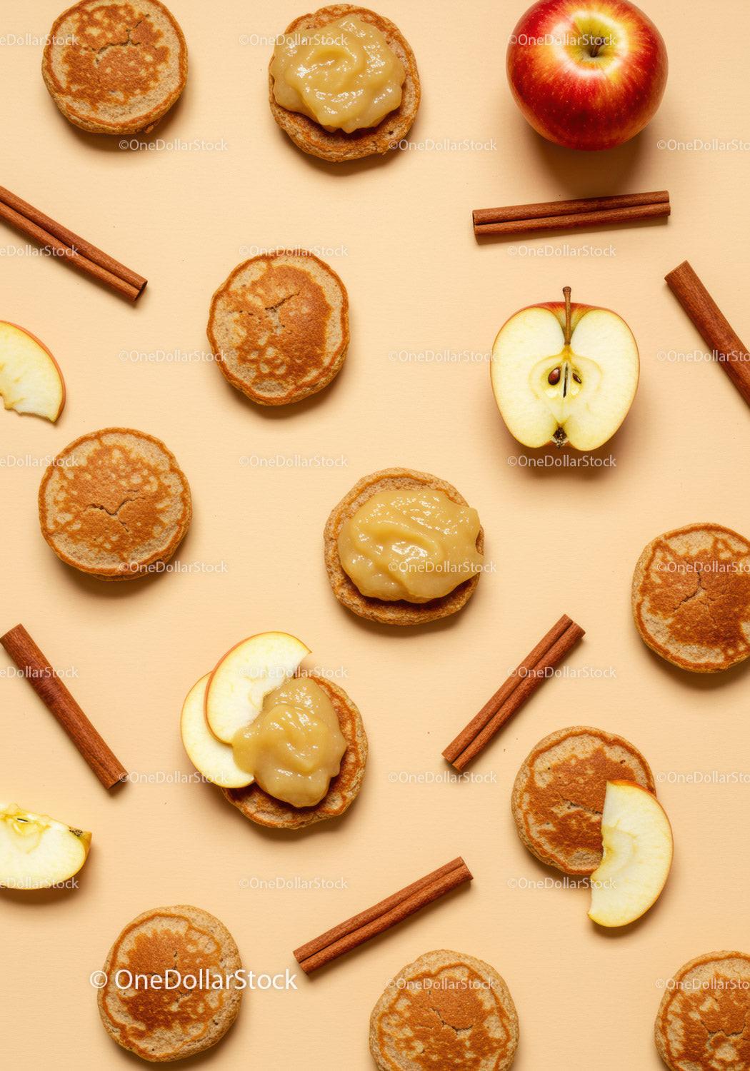 Apple Cinnamon Pancakes with Fresh Slices and Spread