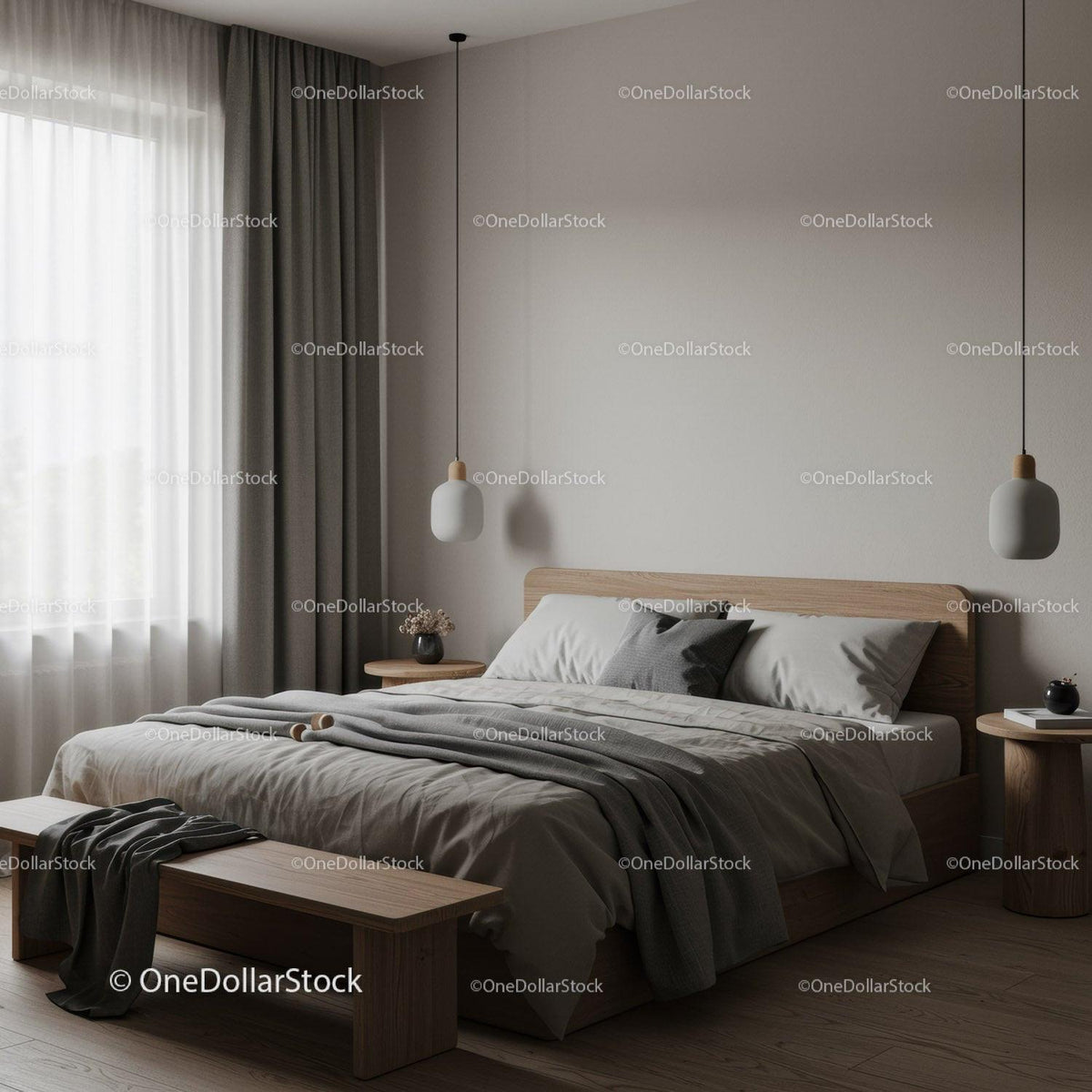 Modern Minimalist Bedroom with Cozy Bed and Neutral Decor