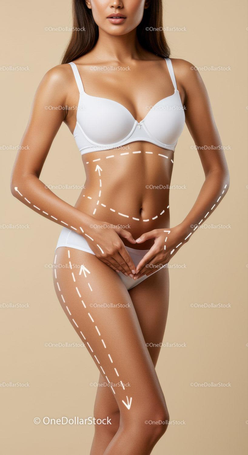 Female Body with Markings Wearing White Lingerie for Fitness and Beauty