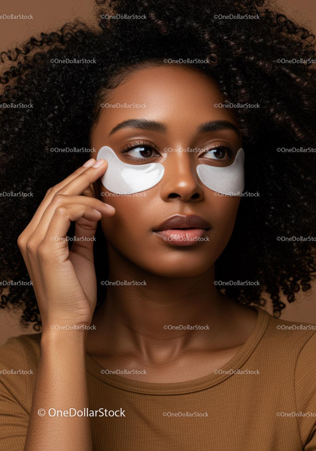 Young Black Woman Applying Under Eye Patches for Skincare
