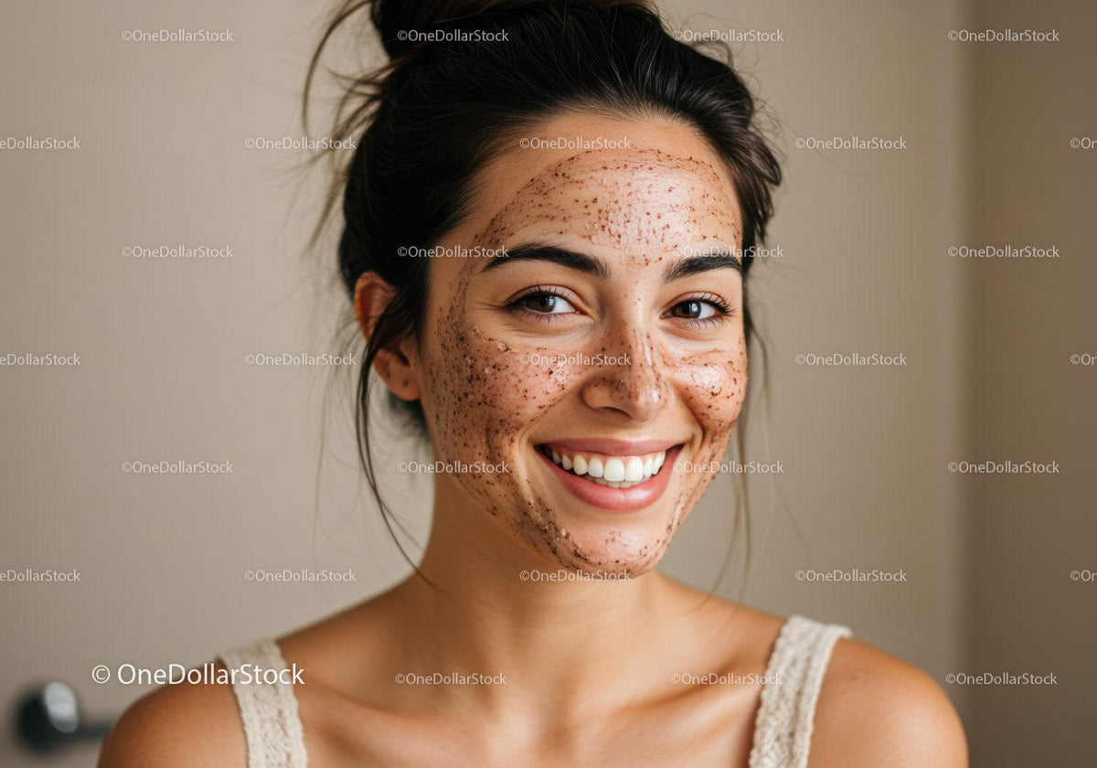 Woman with Freckles Applying Facial Scrub for Skincare Routine