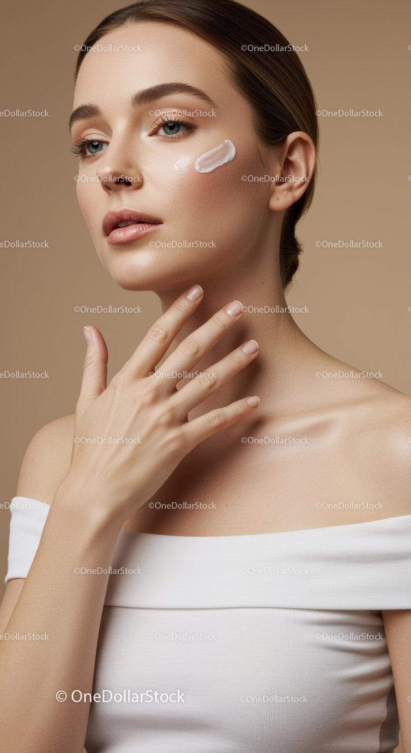 Close-Up of Woman Applying Face Cream for Skincare Ritual