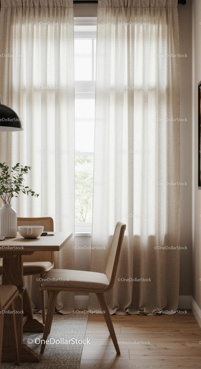 Bright and Cozy Dining Room with Beige Curtains and Natural Light