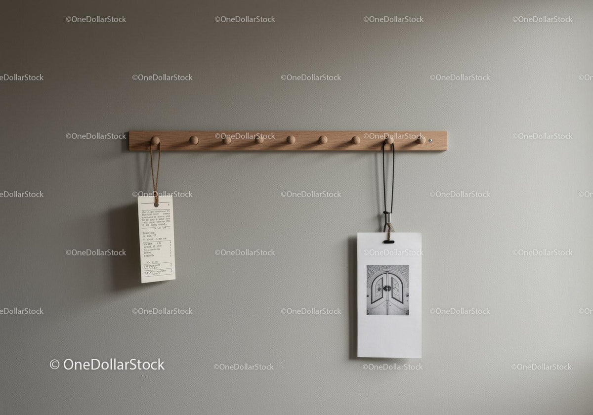 Wooden Coat Rack with Hanging Items on Gray Wall Interior